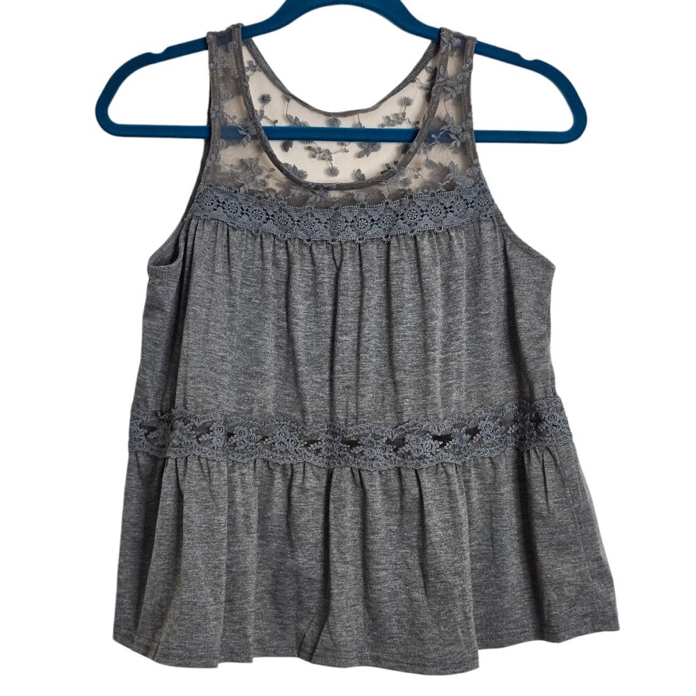 White Reef Boutique Grey Sleeveless Tank Camisole Shirt with Lace Size Small NWT